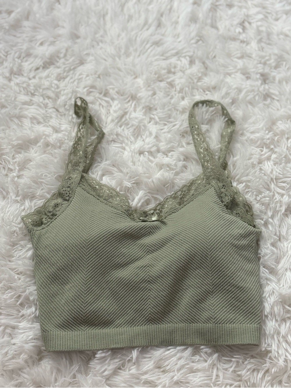 M/L Altar’d State Lace-Trim Ribbed Bralette in Sage Green